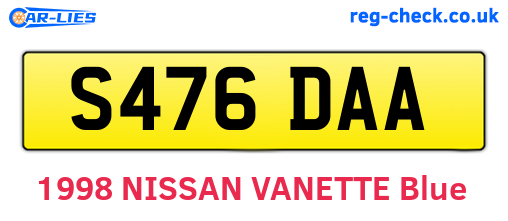 S476DAA are the vehicle registration plates.