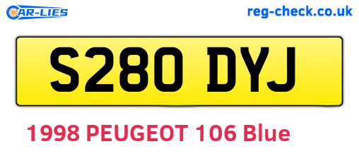 S280DYJ are the vehicle registration plates.