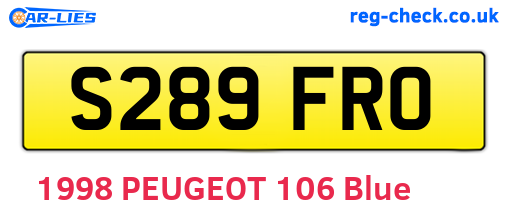 S289FRO are the vehicle registration plates.