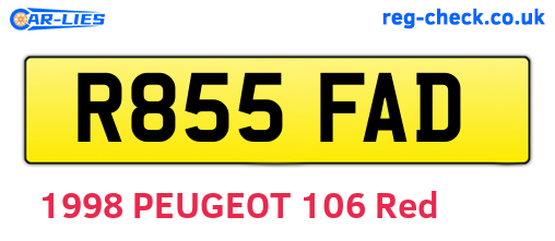 R855FAD are the vehicle registration plates.