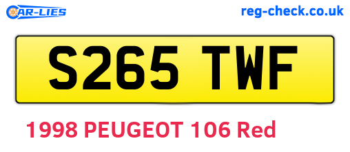 S265TWF are the vehicle registration plates.