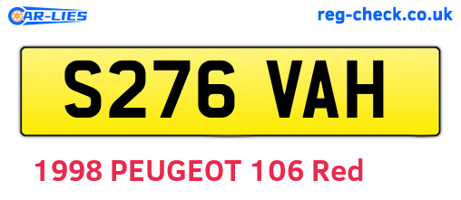 S276VAH are the vehicle registration plates.