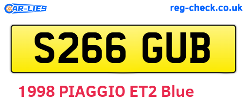 S266GUB are the vehicle registration plates.
