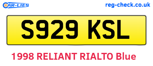 S929KSL are the vehicle registration plates.