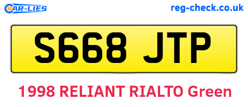 S668JTP are the vehicle registration plates.