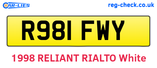 R981FWY are the vehicle registration plates.