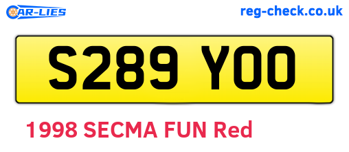 S289YOO are the vehicle registration plates.