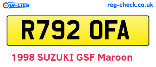 R792OFA are the vehicle registration plates.