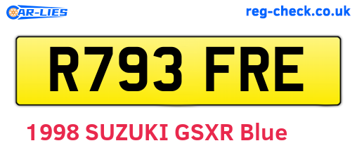 R793FRE are the vehicle registration plates.