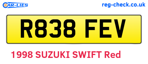 R838FEV are the vehicle registration plates.