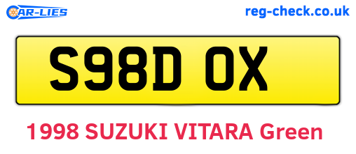 S98DOX are the vehicle registration plates.