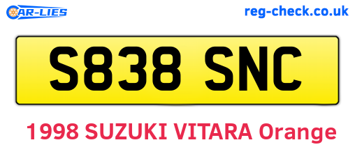 S838SNC are the vehicle registration plates.