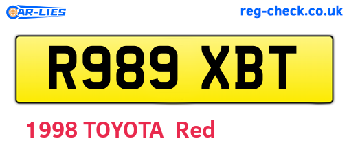 R989XBT are the vehicle registration plates.