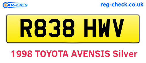 R838HWV are the vehicle registration plates.