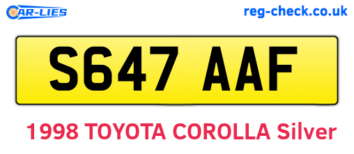 S647AAF are the vehicle registration plates.