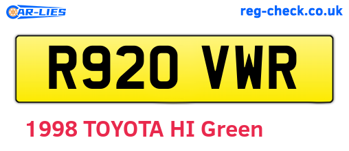 R920VWR are the vehicle registration plates.