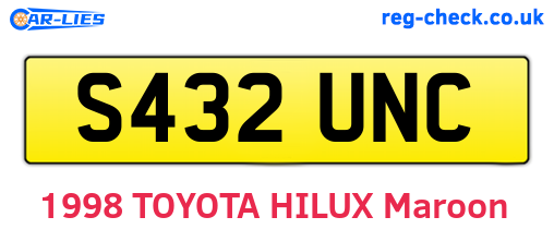 S432UNC are the vehicle registration plates.