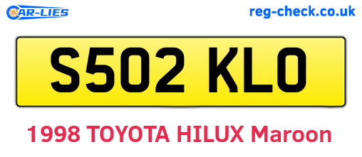S502KLO are the vehicle registration plates.