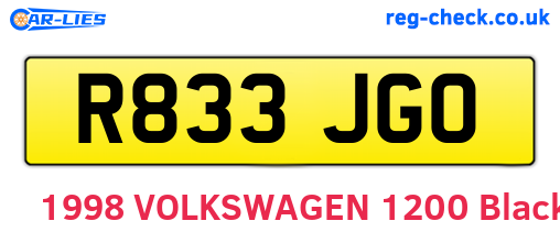R833JGO are the vehicle registration plates.