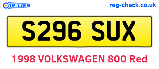 S296SUX are the vehicle registration plates.
