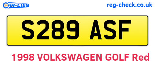 S289ASF are the vehicle registration plates.