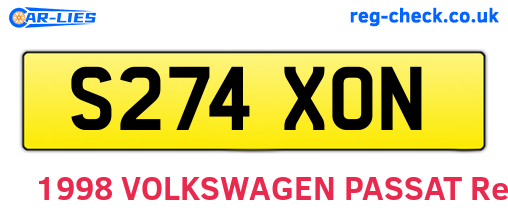 S274XON are the vehicle registration plates.