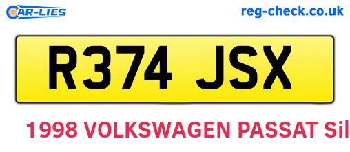 R374JSX are the vehicle registration plates.