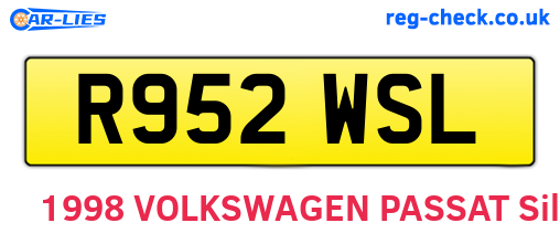 R952WSL are the vehicle registration plates.