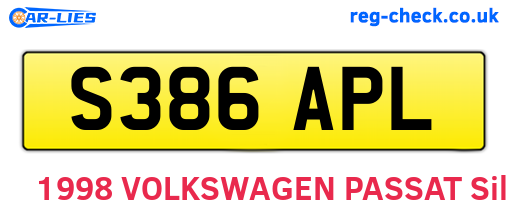 S386APL are the vehicle registration plates.