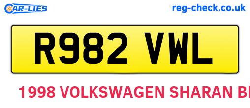 R982VWL are the vehicle registration plates.