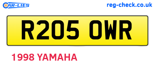 R205OWR are the vehicle registration plates.