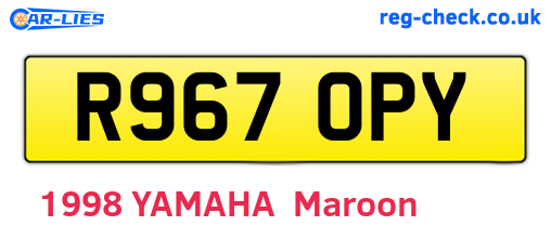 R967OPY are the vehicle registration plates.