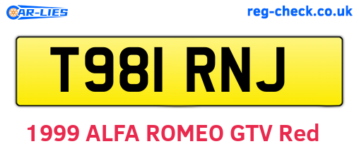 T981RNJ are the vehicle registration plates.