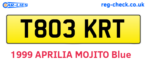 T803KRT are the vehicle registration plates.