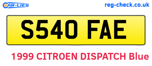 S540FAE are the vehicle registration plates.