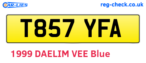 T857YFA are the vehicle registration plates.