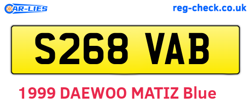 S268VAB are the vehicle registration plates.