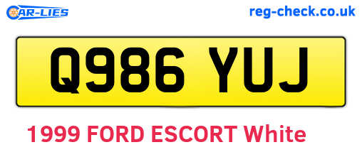 Q986YUJ are the vehicle registration plates.