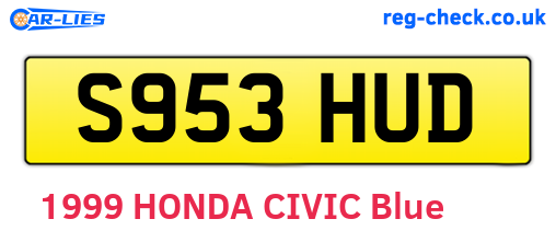 S953HUD are the vehicle registration plates.