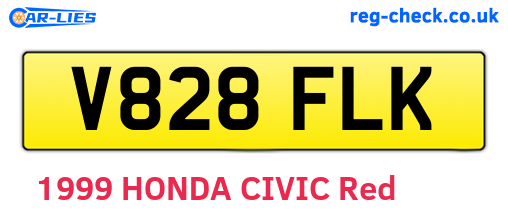 V828FLK are the vehicle registration plates.