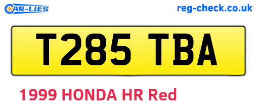 T285TBA are the vehicle registration plates.