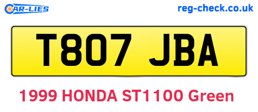 T807JBA are the vehicle registration plates.