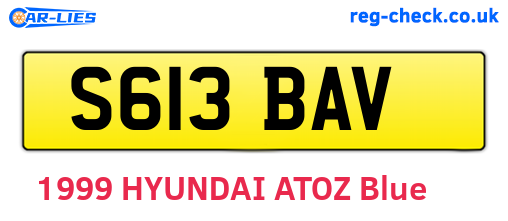 S613BAV are the vehicle registration plates.
