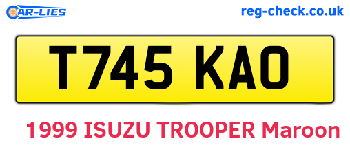 T745KAO are the vehicle registration plates.