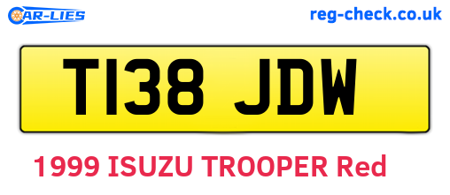 T138JDW are the vehicle registration plates.