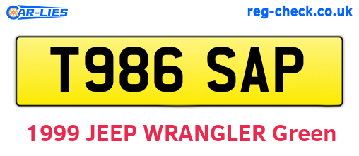 T986SAP are the vehicle registration plates.