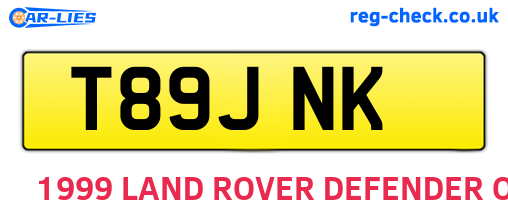 T89JNK are the vehicle registration plates.