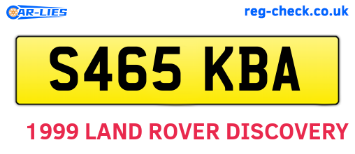 S465KBA are the vehicle registration plates.