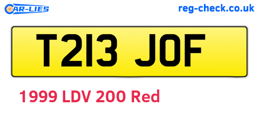 T213JOF are the vehicle registration plates.