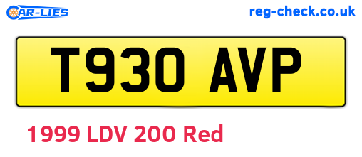 T930AVP are the vehicle registration plates.